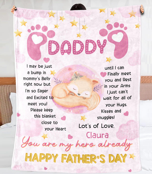 Personalized Fleece Sherpa Blanket From Baby Girl To First Time Dad Cute Fox I Just Can't Wait For Fathers Day Ideas