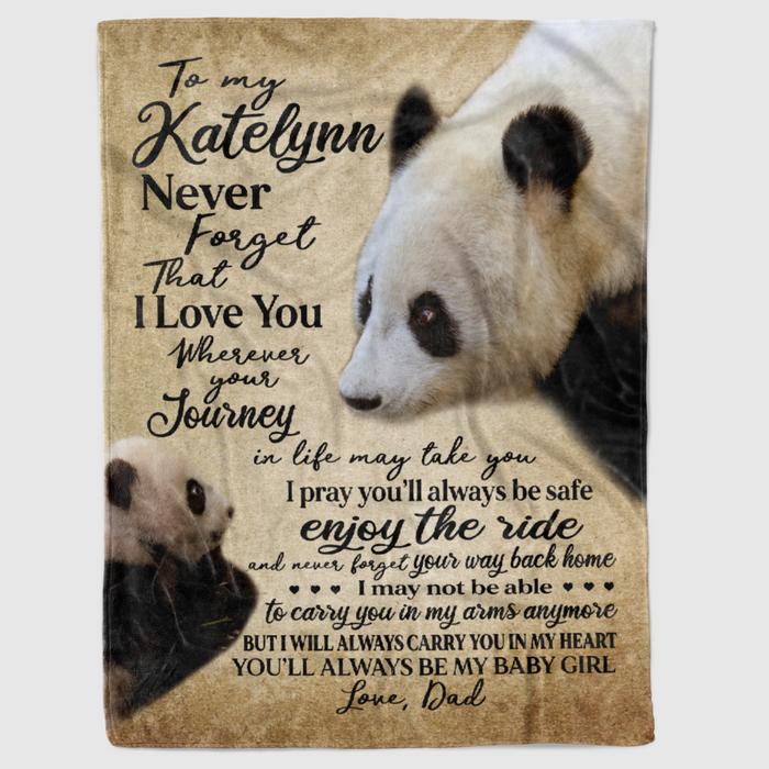 Personalized To My Daughter Blanket From Dad Wherever Your Journey In Life May Take You Old Panda & Baby Panda Printed