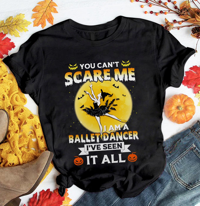 Classic T-Shirt You Can't Scare Me I Am A Ballet Dancer I've Seen It All Dancing Woman With Witch Hat & Bat Dress Shirt