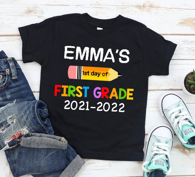 Personalized T-Shirt For Kids 1st Day Of First Grade Custom Name School Year And Grade Level Back To School Outfit