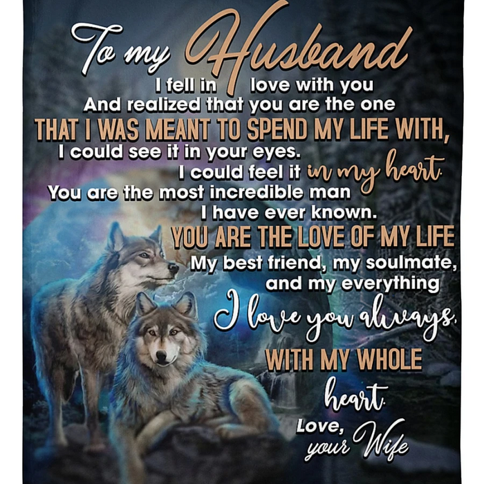 Personalized Wolf Couple Fleece Blanket To My Husband From Wife Custom Name I Love You Always With My Whole Heart