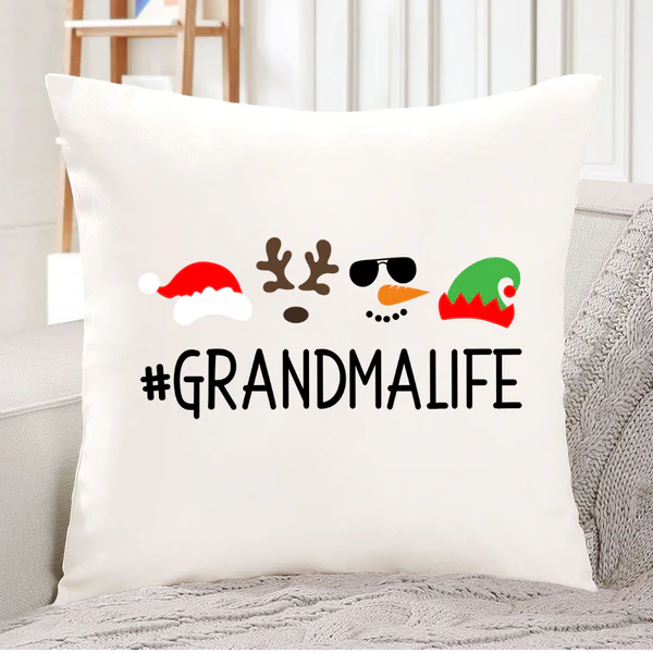 Personalized Square Pillow Gifts For Grandma Life Xmas's Hat Reindeers Custom Hashtag Sofa Cushion For Christmas