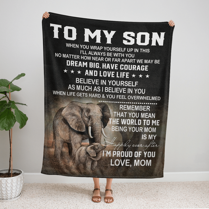 Personalized To My Son Blanket From Father Mother Custom Name Dream Big Have Courage Old Elephant Gifts For Christmas