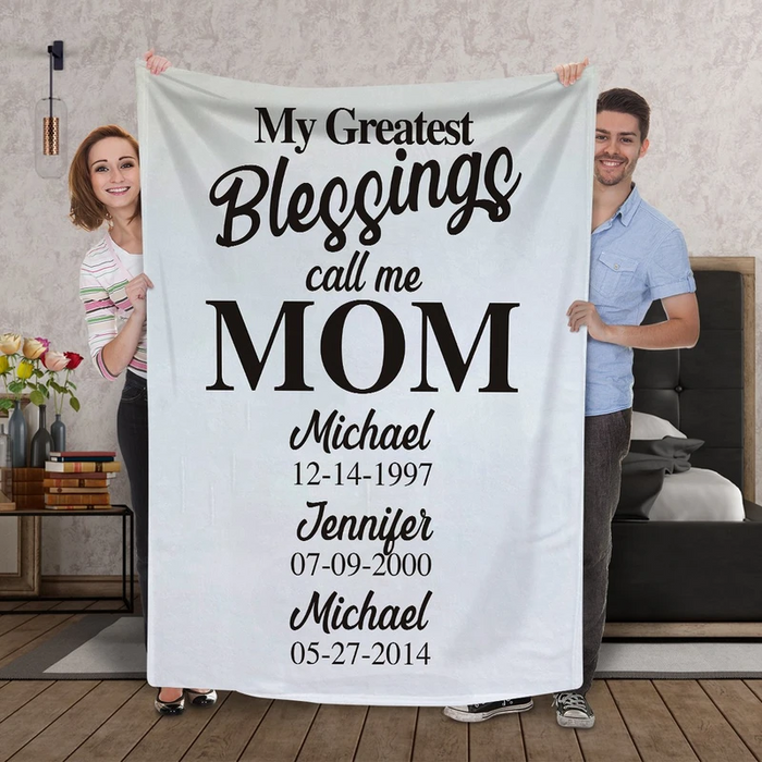 Personalized Fleece Blanket For Mother From Kids My Greatest Blessings Call Me Mom Custom Kids' Name & Birthday