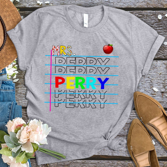 Personalized T-Shirt For Teacher Apple Colorful Graphic Words Custom Name Shirt Gifts For Back To School