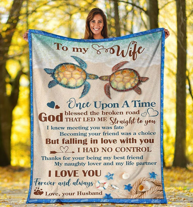 Personalized Sweet Blanket To My Wife Once Upon A Time Sea Turtle Couple Prints Blanket For Valentines Custom Name