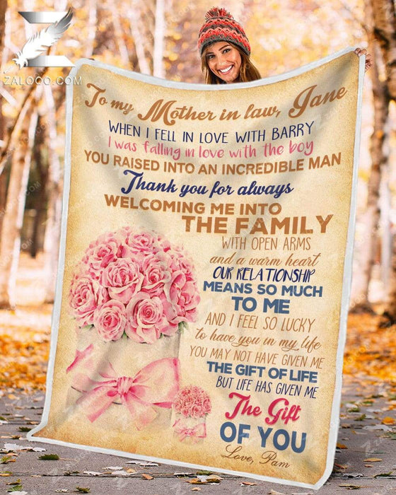Personalized To My Mother In Law Roses Fleece Blanket From Daughter In Law And I Feel So Lucky To Have You In My Life