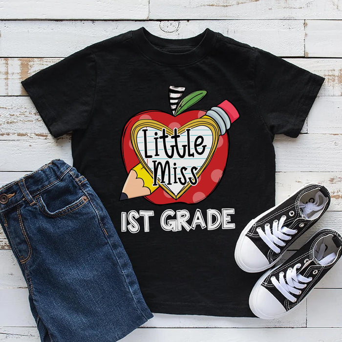 Personalized T-Shirt Gifts For Kid Little Miss 1st Grade Apple Pencil Custom Grade Shirt Back To School Outfit