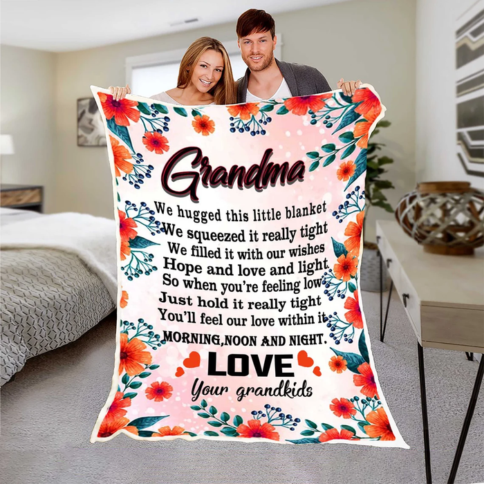 Personalized We Love You Blanket For Grandma Print Orange Flower Custom Name Blankets For Mothers Day