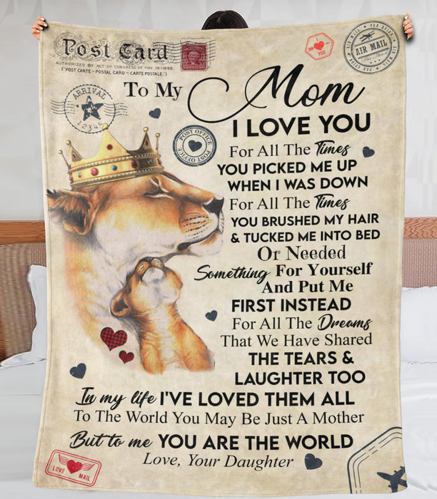 Personalized To My Mom Blanket From Daughter Old And Baby Lion With Crown Printed Airmail Style Custom Name