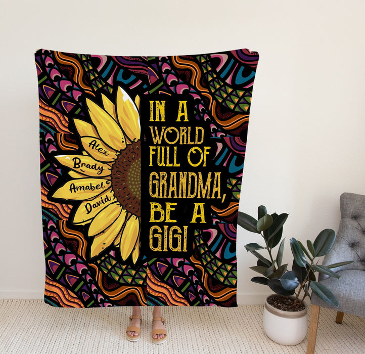 Personalized To My Grandma Blanket From Grandkids Sunflower In A World Full Mandala Custom Name Gifts For Christmas