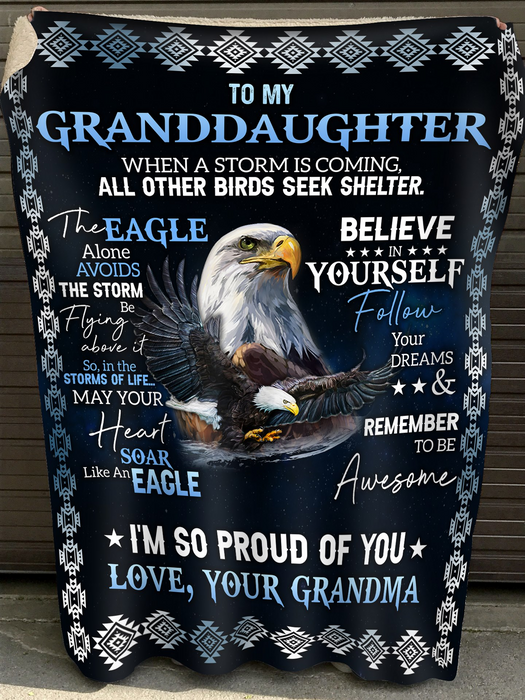 Personalized Premium Blankets To My Granddaughter Funny Eagle Hugged Fleece Blankets Custom Name