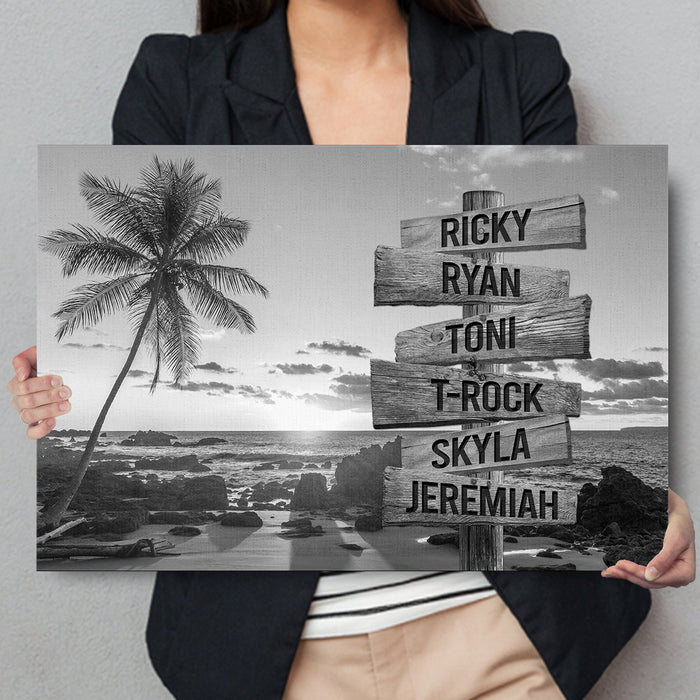 Personalized Canvas Wall Art Gifts For Family Coconut Trees On Sunset Black & White Custom Name Poster Prints Wall Decor