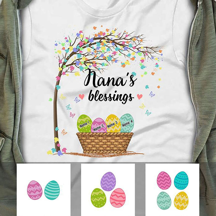 Personalized T-Shirt For Grandma Nana'S Blessing Eggs Basket & Butterfly Printed Custom Grandkids Name Easter Day Shirt