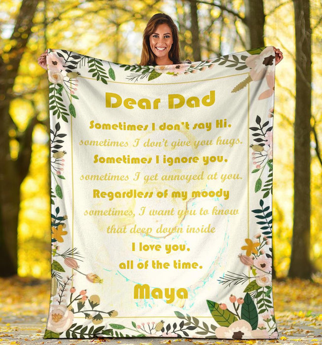 Personalized Fleece Blanket For Dad From Daughter Son I Love You All Of The Time Leaves Florals Print Custom Name
