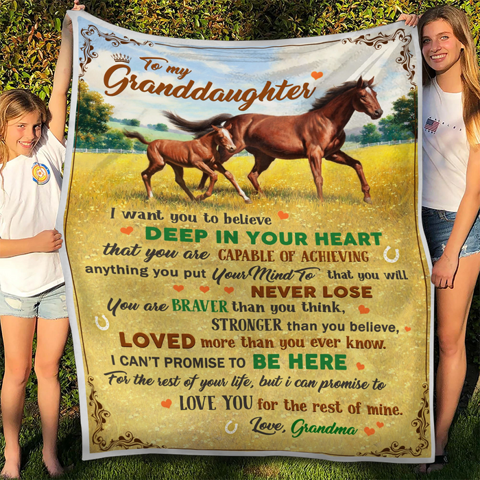 Personalized Blanket To Granddaughter I Want You To Believe Deep In Your Heart Print Two Horses On The Field