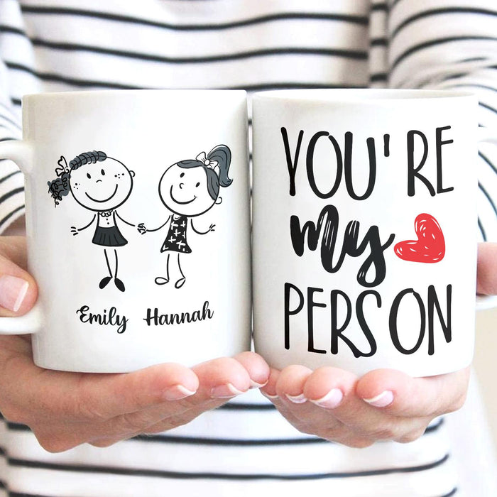 Personalized Ceramic Coffee Mug For Bestie You're My Person Cute Girls & Heart Print Custom Name 11 15oz Cup
