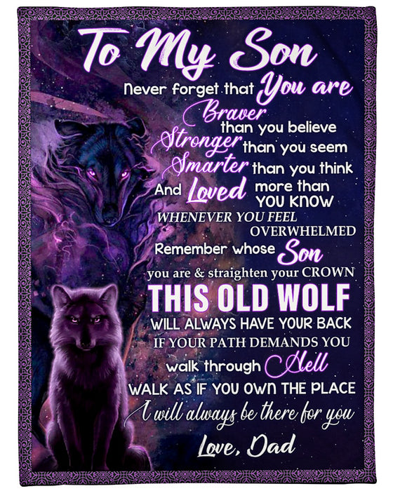 Personalized To My Son Blanket Gifts From Mom Dad Purple Wolf You Are Braver Than You Believe Custom Name For Birthday