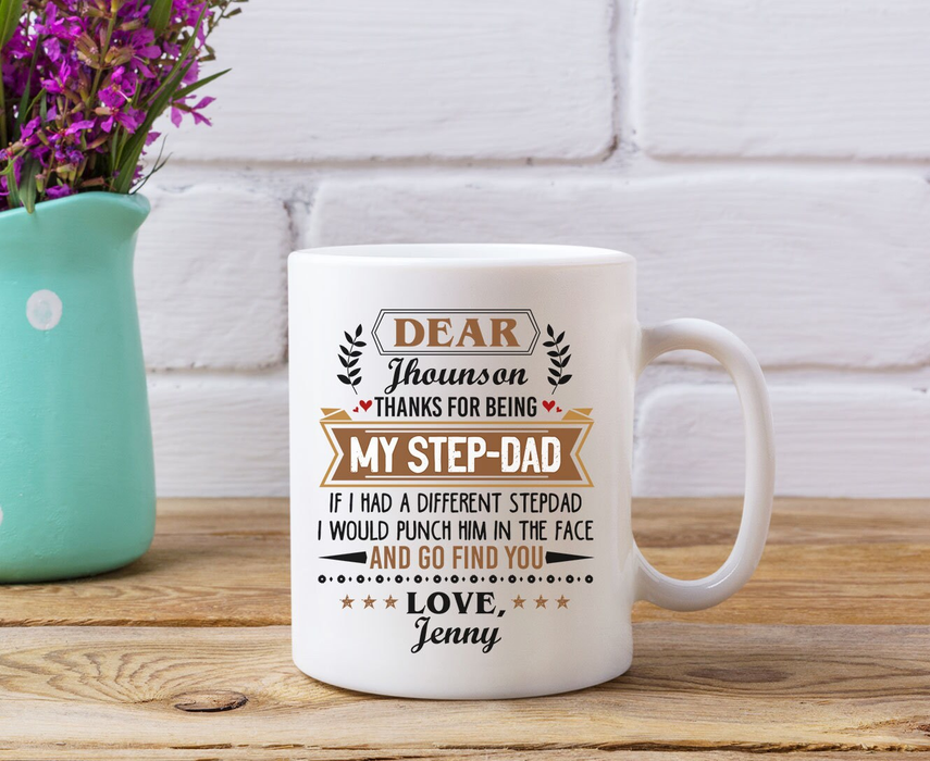 Personalized Ceramic Coffee Mug For Step Dad I Would Punch Him Vintage Design Custom Kids Name 11 15oz Cup