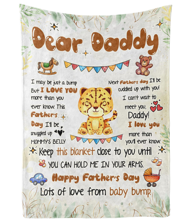 Personalized Blanket To My Dad From Baby Bump Happy Father's Day Funny Baby Leopard Cartoon Design Custom Name
