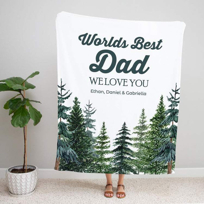 Personalized Dad We Love You Blanket For Father Grandpa Green Xmas Forest Print Blanket Custom Name Nickname & Kids Name