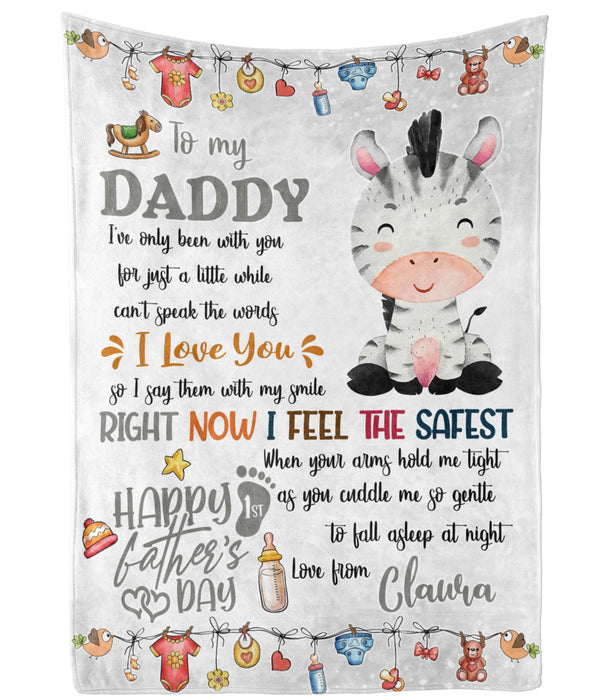 Personalized Blanket To My New Dad From Baby Bump Happy First Father's Day Cute Baby Zebra Print Custom Name