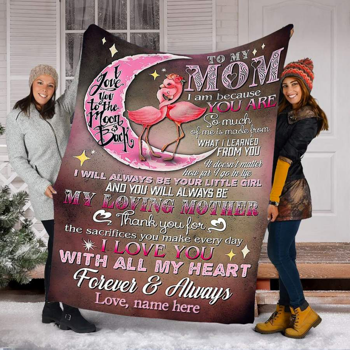 Personalized Fleece Blanket To My Mom On Mothers Day Pink Moon & Flamingo Blankets Custom Name