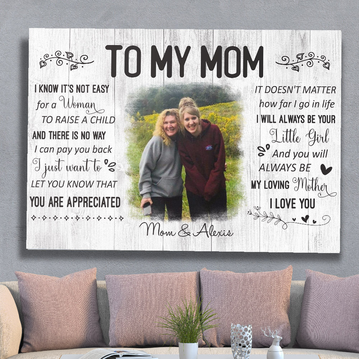 Personalized Canvas Wall Art For Mom From Kids I Will Always Be Your Little Girl Custom Name & Photo Poster Home Decor