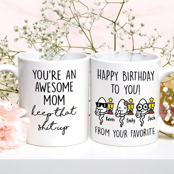 Personalized Ceramic Coffee Mug Happy Birthday Awesome Mom Funny Sperm Custom Name 11 15oz Mother's Day Cup