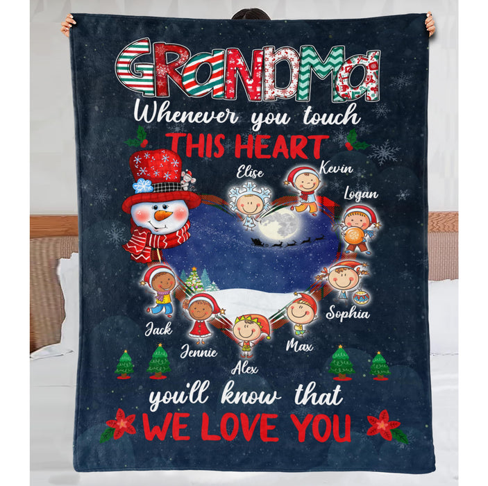 Personalized To My Grandma Blanket From Grankids Whenever You Touch This Heart Snowman Custom Name Gifts For Christmas