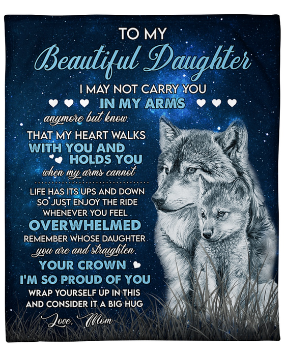 Personalized To My Beautiful Daughter Blanket Life Has Its Up And Down So Just Enjoy The Ride Print Old Wolf & Baby Wolf