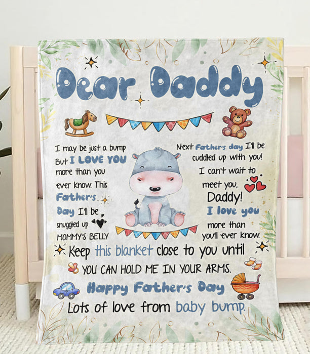 Personalized Blanket To My Dad From Baby Bump Happy Father's Day Cute Funny Baby Hippo Cartoon Design Custom Name