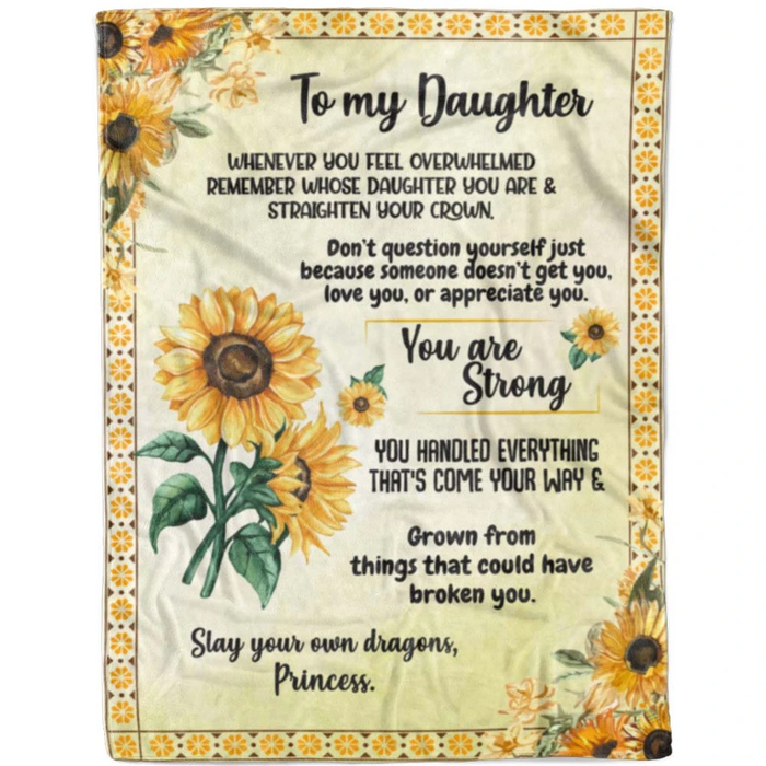 Personalized Fleece Sherpa Blanket To My Daughter Remember You Are Strong Sunflower Blanket From Mom Custom Name