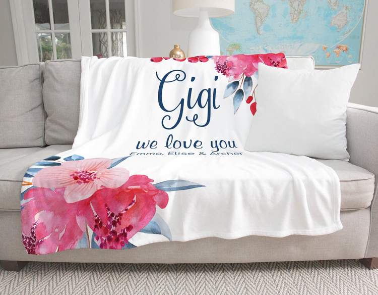 Personalized To My Grandma Mom Blanket From Grandkids Love You Pink Flowers Custom Name Gifts For Birthday Christmas