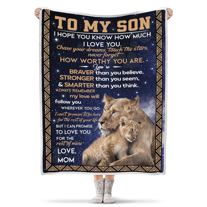 Personalized To My Son Blanket From Mom I Hope You Know How Much I Love You Old Lion & Baby Lion Printed