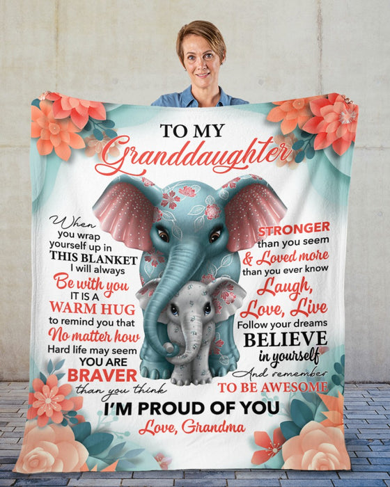 Personalized Blanket To My Granddaughter From Grandma I Am Proud Of You Old And Baby Elephant Print Custom Name