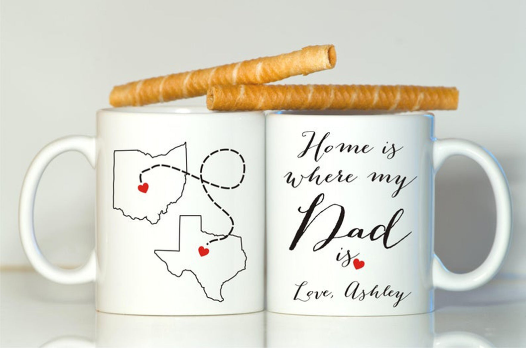 Personalized Coffee Mug For Family Dad Mom Home Is Where My Dad Custom Name White Cup Long Distance Relationship Gifts