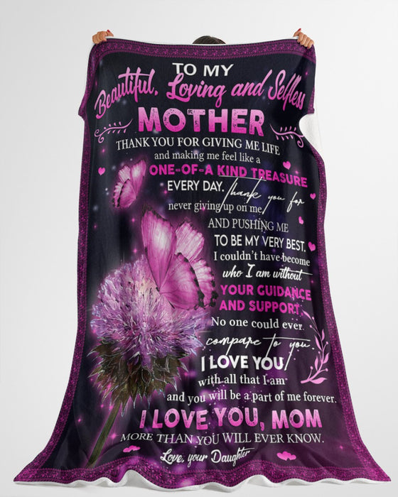 Personalized To My Mother Fleece Blanket From Daughter Flower & Butterfly Printed Thank You For Giving Me Life