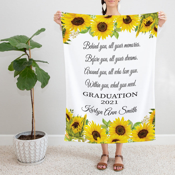 Personalized Graduation Blanket For Her Behind You All Your Memories Sunflower Printed Custom Name Graduation 2022