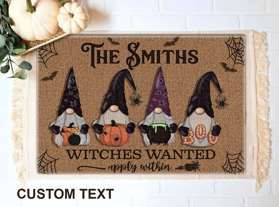 Personalized Welcome Doormat Witches Wanted Cute Boo Gnome With Pumpkin Spider Printed Custom Family Name Halloween Mat