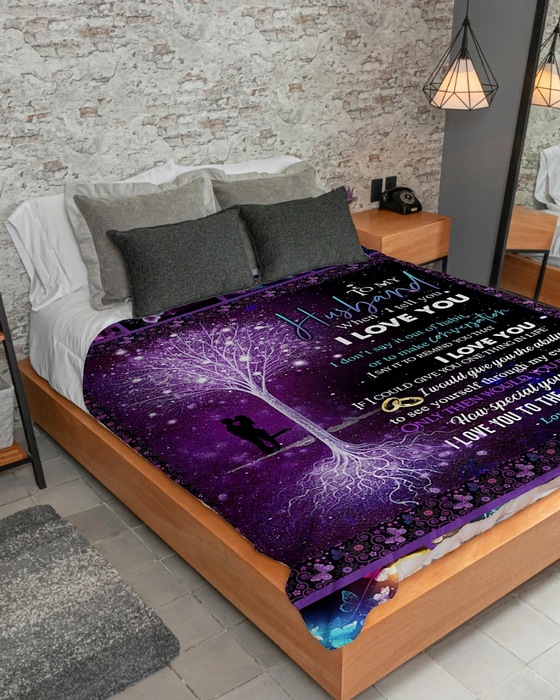 Personalized Purple Blanket To My Husband From Wife I Love You To The Moon & Back Romantic Couple Butterflies Blanket