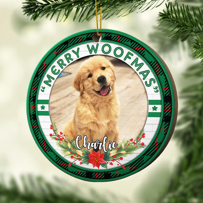 Personalized Ornament For Dog Lovers Green Border Holly Poinsettia Custom Name Photo Tree Hanging Gifts For Christmas