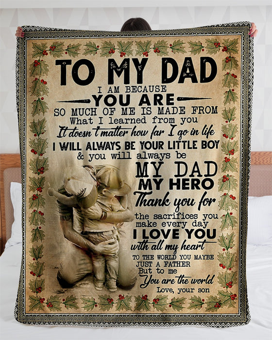 Personalized Vintage Xmas Blanket To My Dad I Am Because You Are Daddy Holding Son Prints Blankets Custom Name