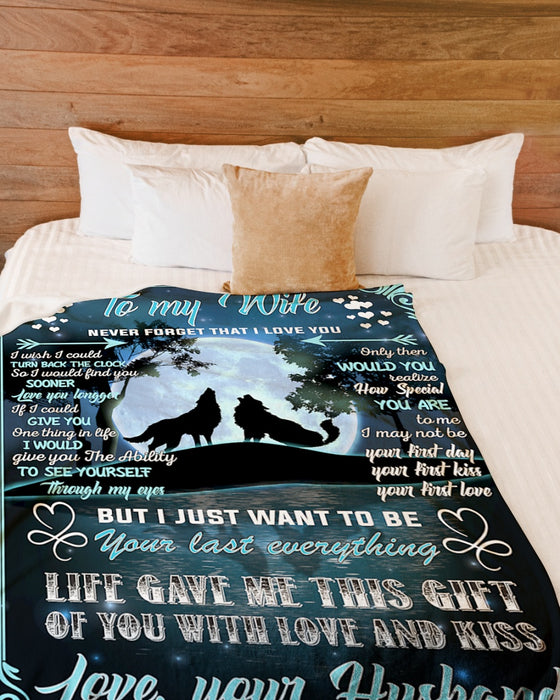 Personalized Blanket To My Wife From Husband Love You Wolf Couple Under The Moon Custom Name Valentine's Day Blanket