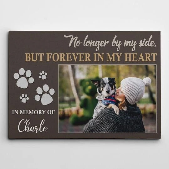 Personalized Memorial Canvas Wall Art For Loss Of Dog Forever In My Heart Pawprints Custom Name & Photo Pet Loss Gifts