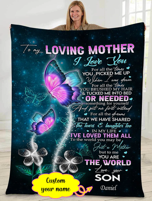 Personalized Fleece Blanket To My Loving Mother Print Purple Butterfly Custom Name Lovely Blanket For Mothers Day