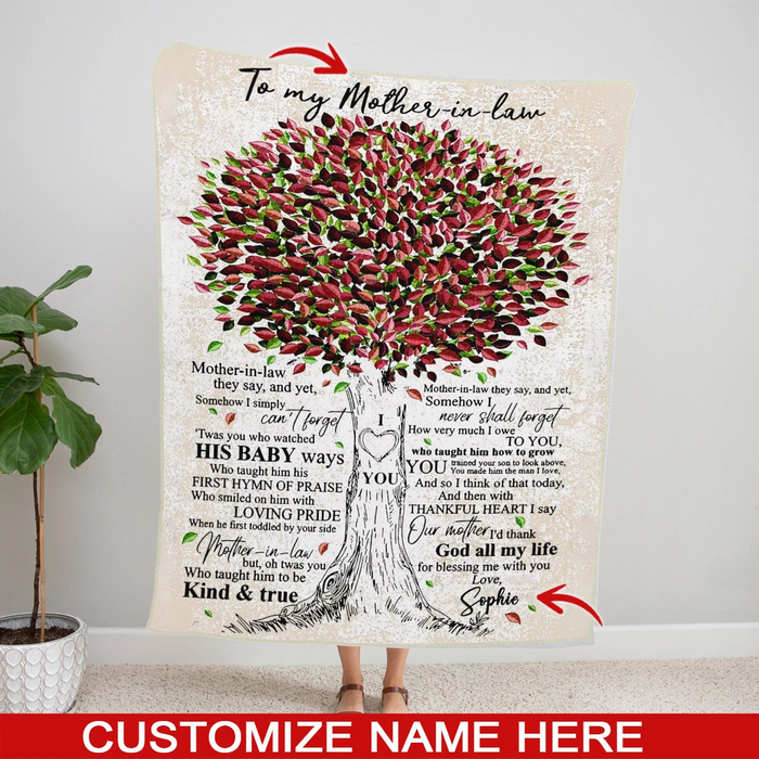 Personalized Sherpa Blanket To My Mother In Law From New Daughter Autumn Tree Prints Customized Name Blankets