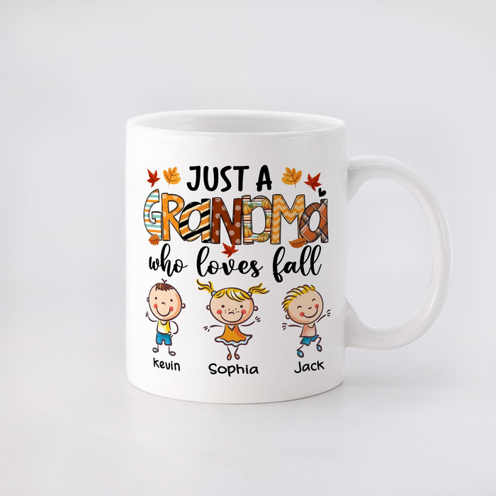 Personalized Ceramic Coffee Mug Just A Grandma Funny Cute Kids Print Custom Grandkids Name 11 15oz Autumn Cup
