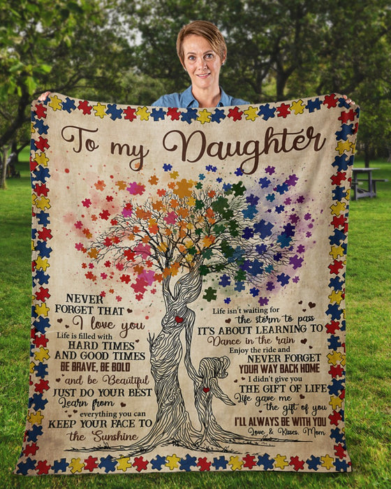 Personalized Blanket For Autism Awareness To My Daughter From Mom Never Forget That I Puzzle Tree Design Custom Name