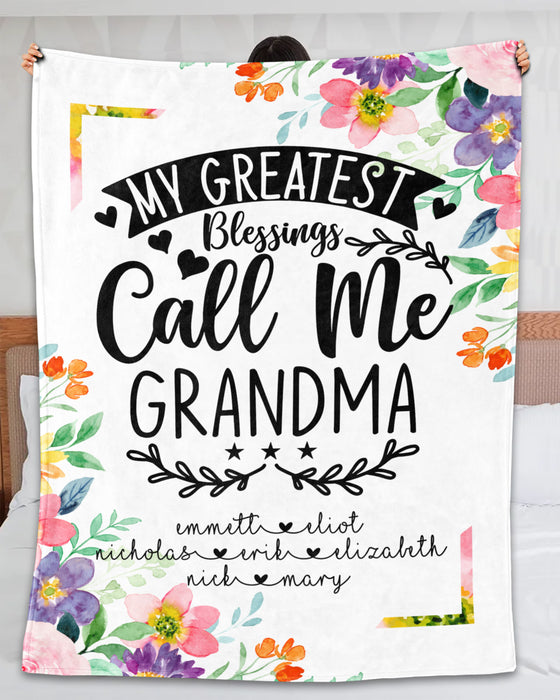 Personalized Blanket For Grandma My Greatest Blessing Call Me Grandma Flower Printed Custom Grandkids Names